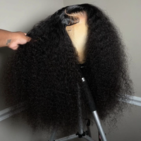 Perruque Frontale Bouclée Afro Kinky Duveteuse 13x4 en Dentelle HD Pré-Épilée, 100% Cheveux Humains pour Femmes Noires