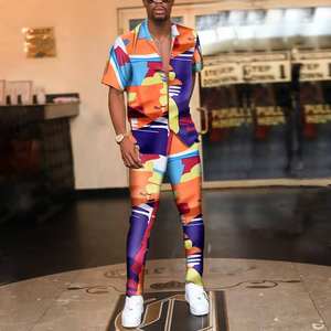 Completo Estivo Formale da Uomo 2 Pezzi con Stampa Paisley, Camicia a Maniche Corte e Pantaloncini, Vestibilità Ampia, <span class=keywords><strong>in</strong></span> Tessuto Pettinato Impermeabile e Traspirante, Stile Streetwear - Product Image 5