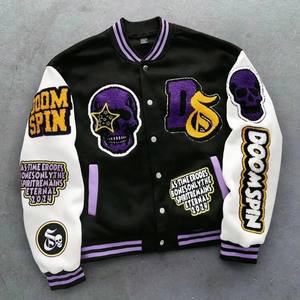 Veste universitaire en laine décontractée à manches longues pour hommes, vêtements de baseball et de sport, broderie imprimée, blocs de couleurs pour l'hiver, design Hip Hop - Product Image 1