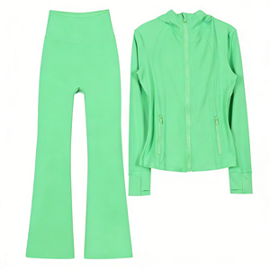 Conjunto Deportivo de Dos Piezas para Mujer, Chaqueta de Yoga con Cierre y Manga Larga, Pantalones Acampanados de Alta Elasticidad, Ropa Deportiva para Gimnasio, Traje de Entrenamiento - Product Image 4