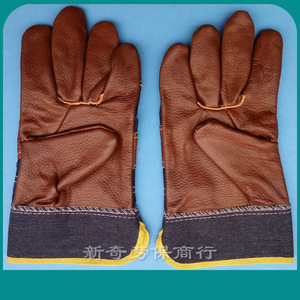 Welding <b>Gloves</b> Cowhide Leather Seven Layer Denim Sleeve Stick Welding Industry Unlined Straight Thumb Molten Metal Splash Test - Product Image 4