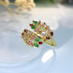 Anello Aperto a Forma di Foglia di Grano con Dettagli Scintillanti, Design Elegante, Accessori di Moda per Donne - Product Image 5