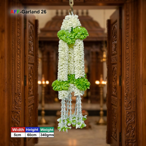 Guirlande artificielle de fleurs de Mogra avec 2 fleurs vertes AFF-Garland-26 Prix 1600 Rs/10 pièces - Product Image 4