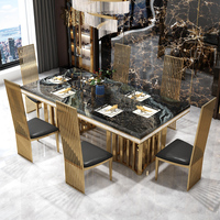 Ensemble de Salle à Manger Très Populaire en Acier Inoxydable Doré avec Table en Marbre et Chaises