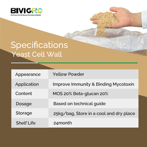 制造商饲料级酵母细胞壁含有20%甘露聚糖低聚糖MOS和20%葡聚糖，可促进动物免疫力。 - Product Image 3
