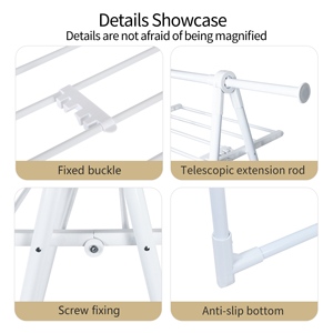 Porte-vêtements multifonction pliable pour la maison, support de sol à double niveau pour serviettes, grande capacité, en métal - Product Image 2