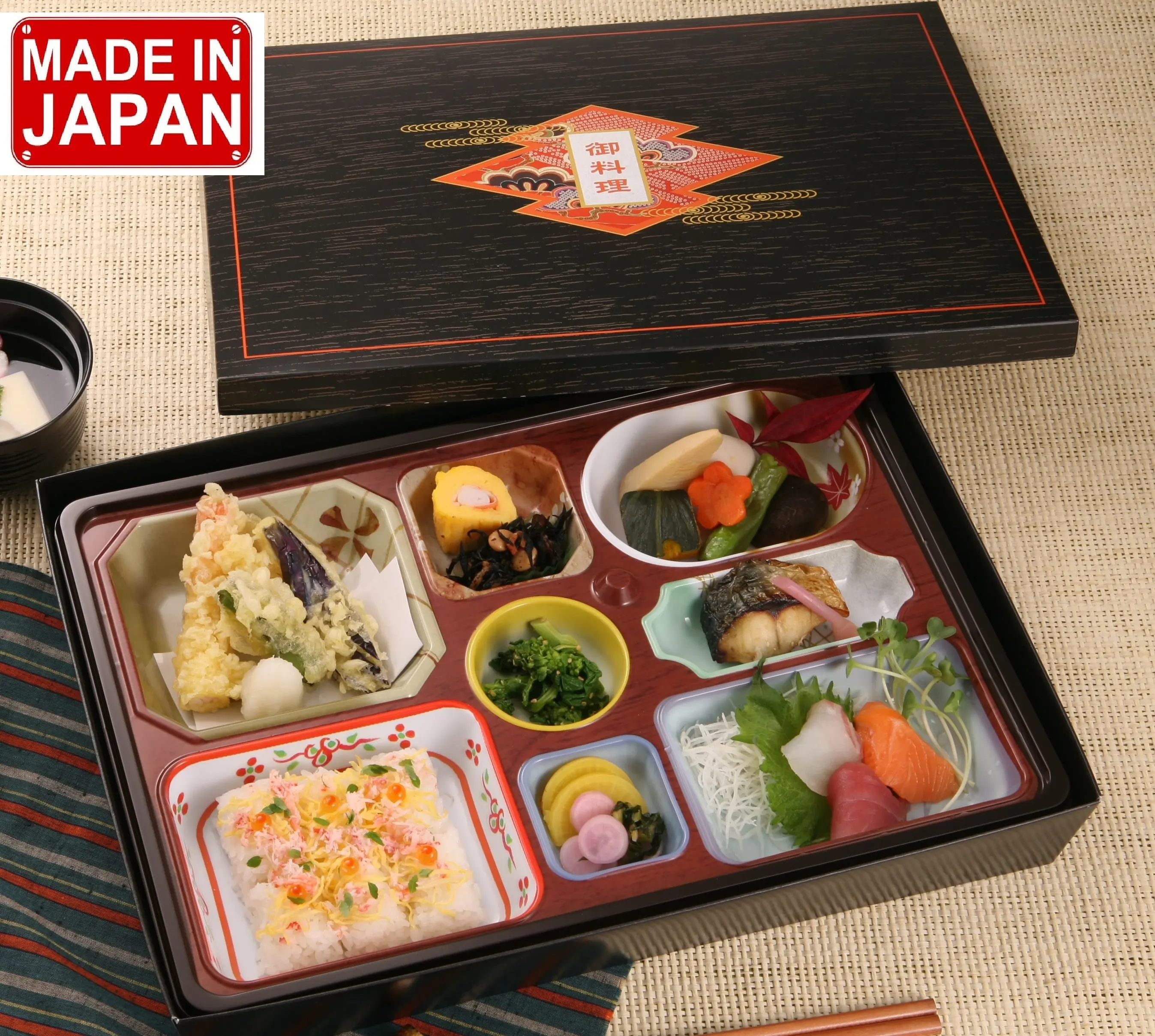 Paket servisi olan restoran kağıt tek kullanımlık japon bento kutuları çevre dostu suşi kutusu