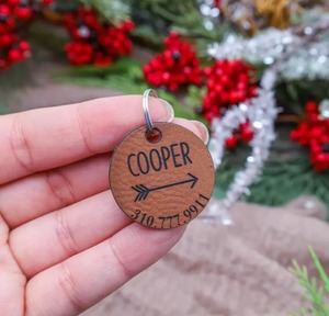 Plaque d'identification personnalisée en cuir pour chien, gravée, pour collier, pendentif rond, rectangulaire ou en forme d'os, cadeau, 5 couleurs, livraison directe - Product Image 6