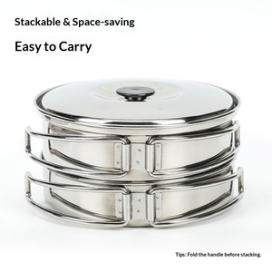 Manufacturer Wholesale Stainless Steel Non-Stick Portable Outdoor <b>Cookware</b> Camping Utensils 2-3 Person Three-piece <b>Set</b> Frying - Product Image 4