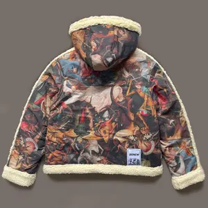 DiZNEW High Quality Custom Men's Jackets Winter Print Hooded Coat Extra Warm Jacket Lined With Lamb Wool Detachable Cross