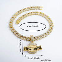Nouveau Collier Chaîne Cubaine Plaqué Or en Alliage avec Pendentif Lettre BREAD WINNER Iced Out, Breloque Hip Hop, Bijoux de Rappeur