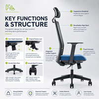 Chaise de bureau ergonomique réglable à dossier haut pivotante, chaise de bureau moderne en maille avec soutien lombaire, chaise de direction en tissu durable
