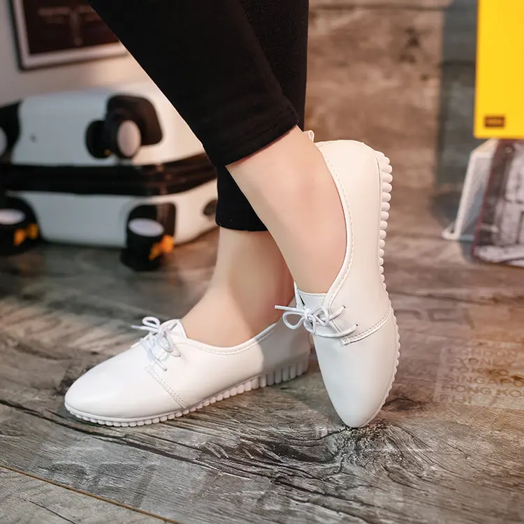 Formal women's single shoes shallow lace up small white shoes flat bottom low heel women's shoes