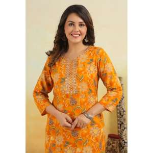 Traje ético para ocasiones especiales o casual en venta al por mayor Nueva moda Floral impreso puro algodón recto Kurta para mujeres - Product Image 4