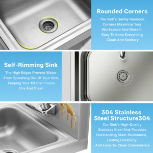 Fregadero Comercial <span class=keywords><strong>de</strong></span> Acero Inoxidable 18/304 <span class=keywords><strong>de</strong></span> Alta Resistencia con Compartimentos y Pre-Lavado, 48"L x 30-3/8" x 46-1/4", Acabado Pulido para <span class=keywords><strong>Cocina</strong></span> <span class=keywords><strong>de</strong></span> Restaurante - Product Image 6