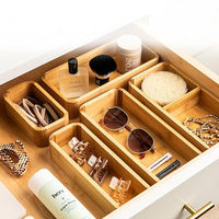 Ensemble d'organisateurs de tiroirs en bambou, 5 pièces, boîte de rangement extensible pour ustensiles de cuisine, fournitures de bureau, bijoux, séparateur de tiroir pour chambre à coucher