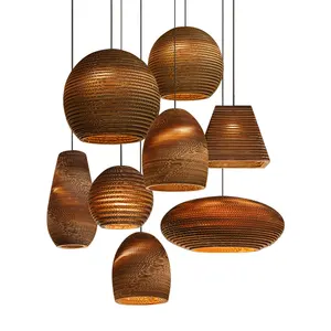 popular globe lamp corrugated paper material bedroom living room restaurant chandelier bamboo light pendant