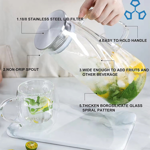 Pichet à <span class=keywords><strong>eau</strong></span> en verre de 57 oz ensembles de <span class=keywords><strong>carafe</strong></span> en verre à <span class=keywords><strong>eau</strong></span> et pichet à thé glacé avec couvercle pour réfrigérateur pichet à jus pour voiture et usage domestique - Product Image 6