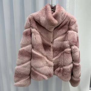 Vendite <span class=keywords><strong>Online</strong></span> colletto da esterno grazioso abbigliamento da esterno in vera pelliccia di coniglio giacca calda da giovane donna a maniche lunghe - Product Image 1