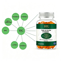 Gummies OEM au bêta-carotène, à la lutéine et au zinc pour le bronzage, favorisant l'éclat de la peau et la synthèse de la mélanine, saveur tropicale naturelle, en vrac, personnalisables