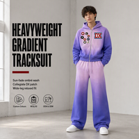 Tuta Sportiva Personalizzata Viola Sbiadito al Sole 360gsm, con Patch Collegiale Sfumato e Pantaloni Larghi, Set Due Pezzi Streetwear OEM ODM
