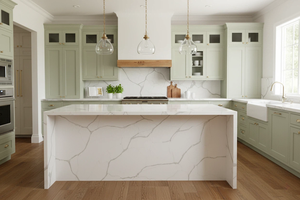 Échantillon Gratuit 100% Quartz Artificiel Vietnamien CALACATTA NEEDLE Grande Dalle pour Plans de Travail Modernes de Cuisine et Salle de Bain - Product Image 2