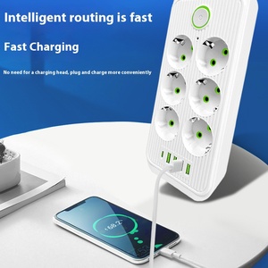 Bán buôn Châu Âu Dải điện Surge Protector 6.6ft mở rộng dây với 6 AC ổ cắm và 4 cổng USB ABS ổ cắm Extender ổ cắm - Product Image 4