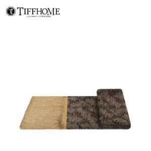 Manta de Cachemira TIFFHOME de Lujo, Color Marrón con Patrón Sutil, Texturizada, con Flecos Beige Claro, <span class=keywords><strong>para</strong></span> Sofá, Sillón o Dormitorio - Product Image 2
