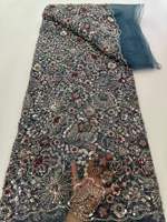 Tissu en dentelle perlée avec strass brodés et motifs floraux pour robes de mariée nigérianes africaines - Textile de luxe