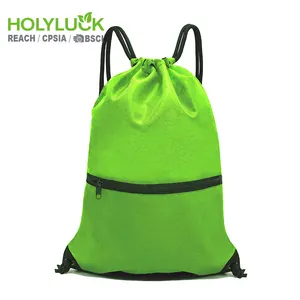Holyluck Promotional Eco Friendly Draw String Bags Custom Logo Drawstring Backpack With Zipper Premium