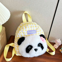 Sac à dos en peluche panda à carreaux roses pour enfants, vente en gros d'usine, sac d'école moelleux de dessin animé pour tout-petits, idéal comme cadeau