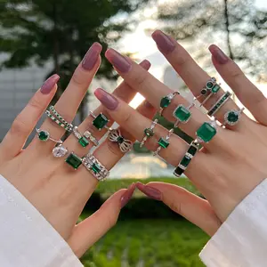 925 argent Sterling coeur fiançailles mariage Turquoise bague vert cubique Zircon promesse éternité émeraude anneaux bijoux femmes