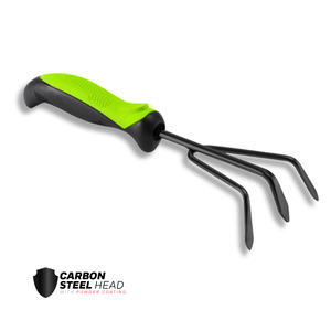 Cultivateur de jardin robuste en acier au carbone à 3 dents LANDING 551043 avec poignée ergonomique souple pour le désherbage et le desserrage du sol, noir/vert - Product Image 1