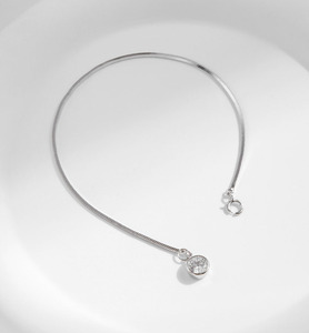 S925 Silver Minimalist Chain <b>Bracelet</b> With Round Crystal Pendant Everyday Wear Unisex Jewelry Bezel Setting - Product Image 5