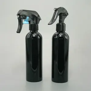 Black Bottle 250ml 8oz Empty Boston Round PET Hair Care Oil Black Plastic Trigger Spray Bottle With Kao Trigger