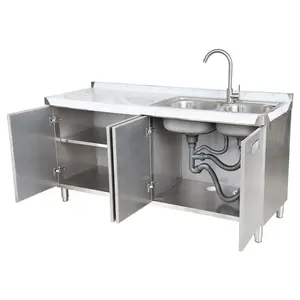 Commercial Restaurant Equipment Bowl Sink Table Food Cabinet Storage Stainless Steel Table With Cabinet