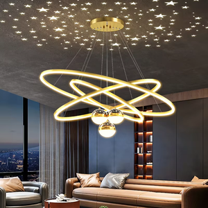 JUNTOS Oro Tres anillos Luces colgantes de alta calidad Líneas suaves Candelabro de Ambiente de moda nórdica moderna - Product Image 3