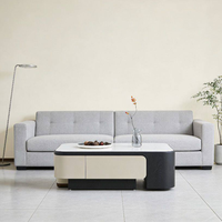 Table basse moderne de luxe avec plateau en pierre microcristalline, placage bois, finition laquée, tiroir de rangement pour salon