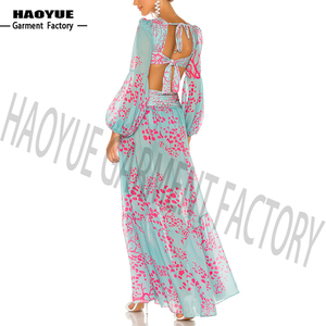 Robe mi-longue fendue à col en V à fleurs pour les vacances pour femmes fabricant personnalisé de haute qualité - Product Image 2