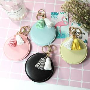 New Foldable Fashion PU Leather Pocket Makeup Mirror Tassels Bag Charm Women Portable Free Custom Logo Mirror <b>Key</b> <b>Chain</b> Portable - Product Image 1