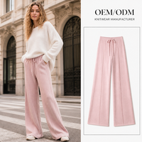 Pantalon tricoté décontracté ample taille haute élastique à jambes larges pour femme, en nylon et coton, couleur unie, style automne, vente en gros sur mesure ODM