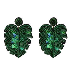 2019ขายร้อนสร้างสรรค์สีเขียวขนาดใหญ่เลื่อมพืชใบปาล์มต่างหู<span class=keywords><strong>เมล็ด</strong></span>ลูกปัด <span class=keywords><strong>Monstera</strong></span> ต่างหู - Product Image 1