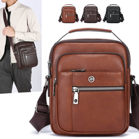Tas Selempang Pria PU Anti Air Tas Tangan Kurir Bahu Vertikal Multi Saku Tali Dapat Disesuaikan Kapasitas Besar Tahan Lama