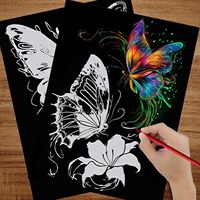 Vinmay 4 feuilles de papier à gratter longue durée pour adultes et adolescents, motif vue nocturne magnifique, papier à gratter arc-en-ciel phosphorescent