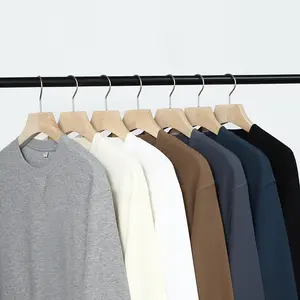 220g Plain Waffle Check Knit Hoodie Long Sleeve T-shirt Men's Crew Neck Loose Hoodies & Sweatshirts