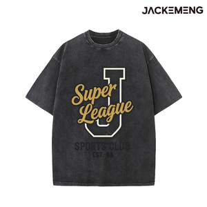 Camiseta Oversize de Algodón Lavado con Estampado Temático de Club de la Superliga Deportiva con Letra <span class=keywords><strong>J</strong></span>, Estilo Retro Casual, Almacén de EE. UU. - Product Image 4