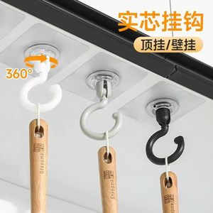 Rotating Adhesive Hooks For Ceiling Wall 360 Degree Swivel Strong Hold No Drill Single Hook White Black Gray 1-3kg Load - Product Image 1