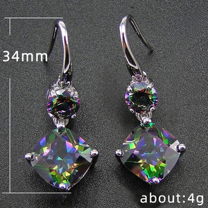Orecchini pendenti geometrici con zirconi colorati per donna, eleganti gioielli alla moda. - Product Image 4