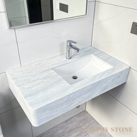 Cammy Stone – Grand lavabo mural en marbre bleu cristal, design moderne et durable, idéal pour ferme, hôtel, appartement, salle de bain, hôpital
