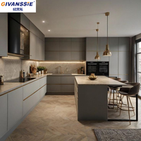 Meuble de cuisine modulaire en contreplaqué avec panneau mélaminé, armoire de cuisine sur mesure avec rangement à angle mort, résistant à l'eau